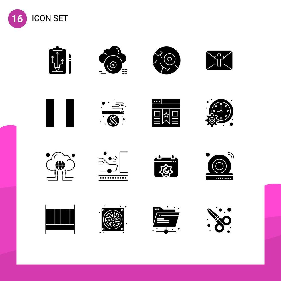Solid Glyph Pack of 16 Universal Symbols of easter mail cloud massege night Editable Vector Design Elements