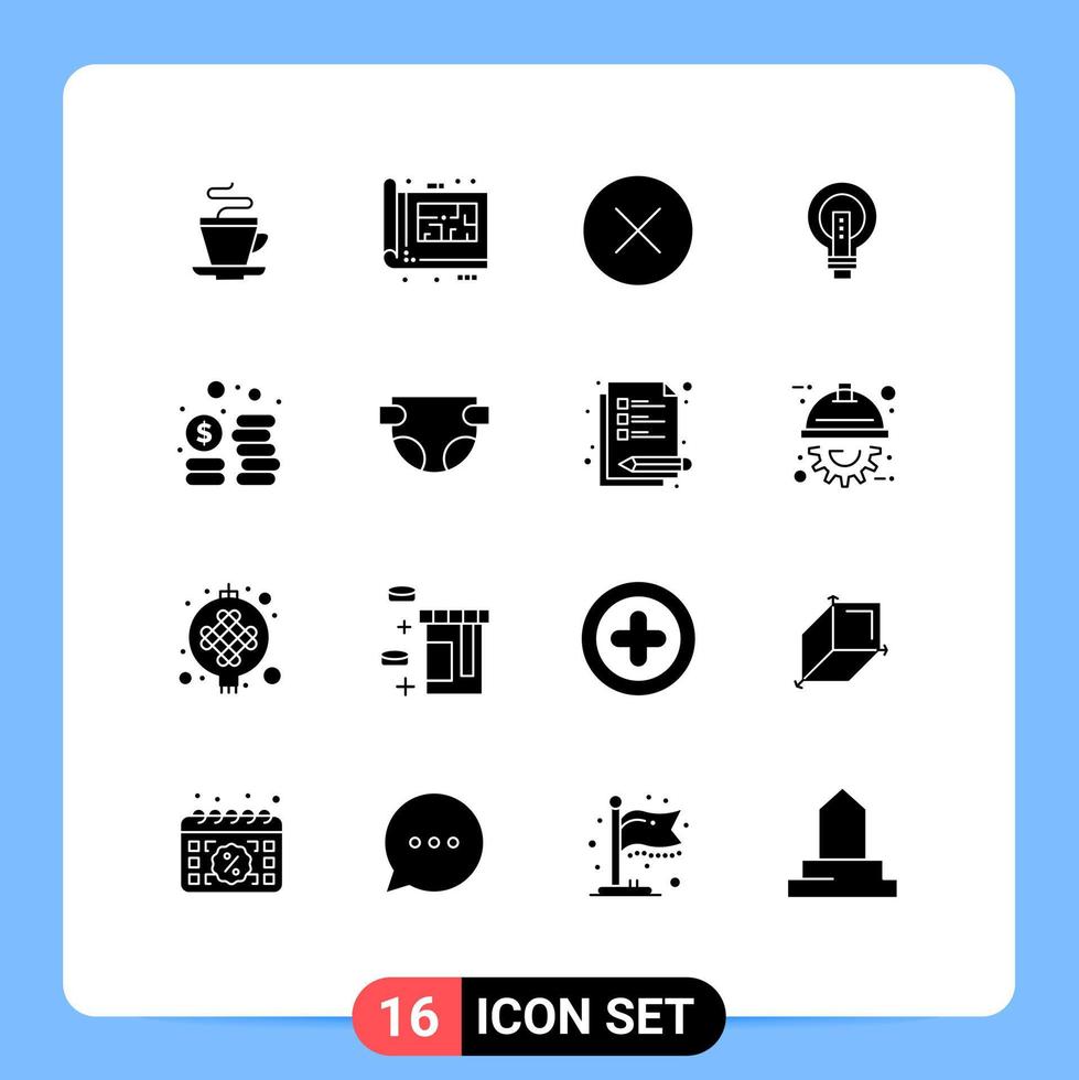 Pack of 16 creative Solid Glyphs of lightbulb idea print business bulb Editable Vector Design Elements