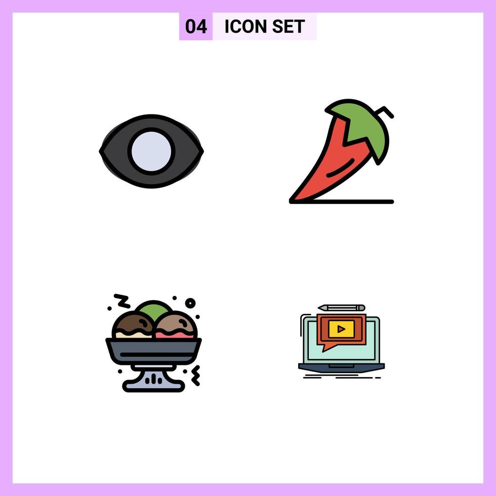 4 Thematic Vector Filledline Flat Colors and Editable Symbols of eye takoyaki vision ingredient fast Editable Vector Design Elements