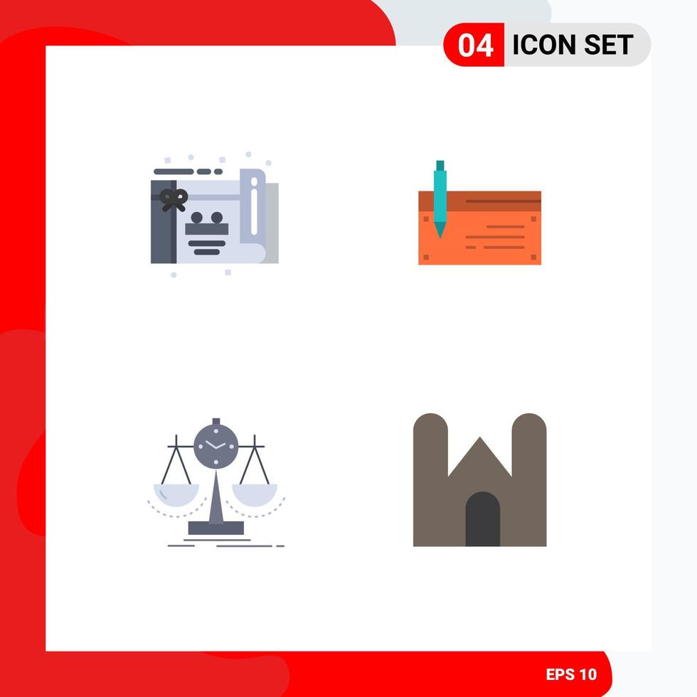 Set of 4 Commercial Flat Icons pack for birthday payment check banking management Editable Vector Design Elements