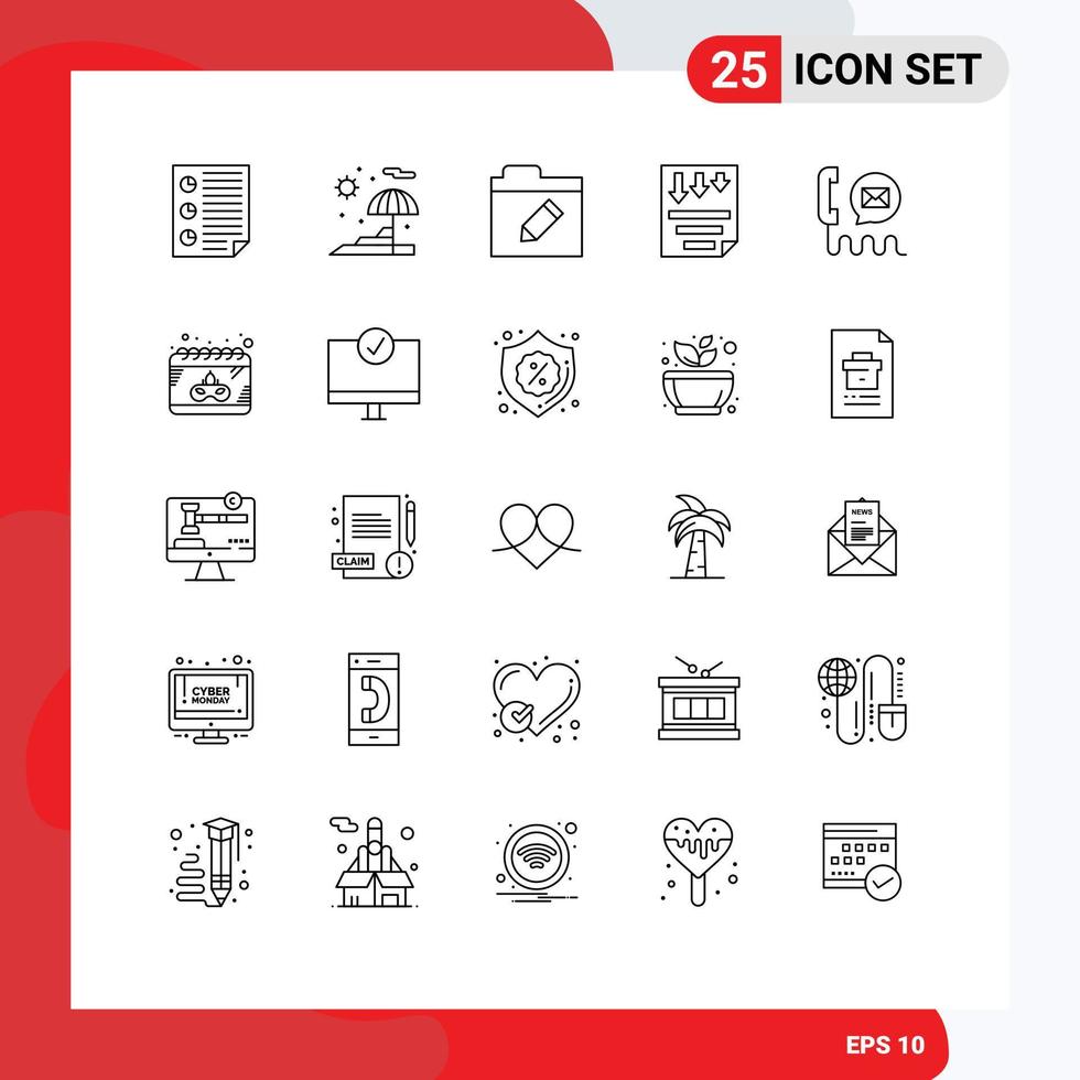 Group of 25 Modern Lines Set for contact report edit paper low Editable Vector Design Elements