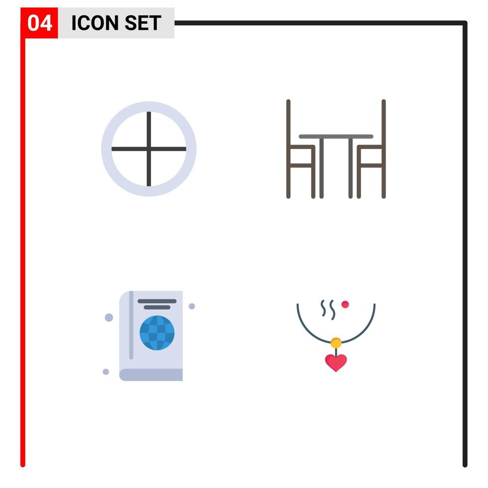 Group of 4 Flat Icons Signs and Symbols for army table soldier desk book Editable Vector Design Elements