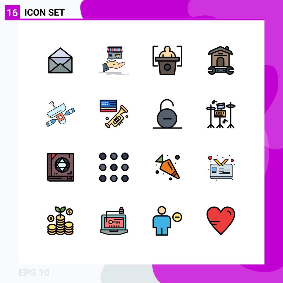 Set of 16 Modern UI Icons Symbols Signs for satellite tool hand repair house Editable Creative Vector Design Elements