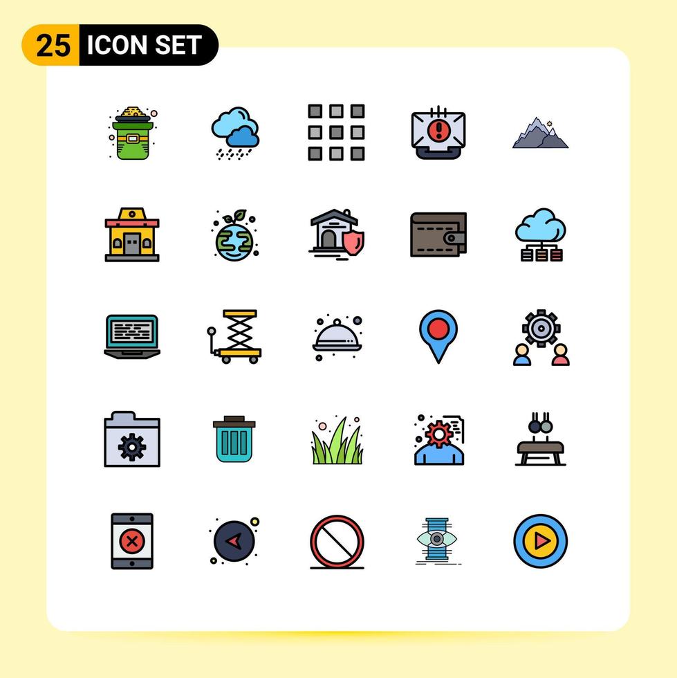 Universal Icon Symbols Group of 25 Modern Filled line Flat Colors of mountain help code email communication Editable Vector Design Elements