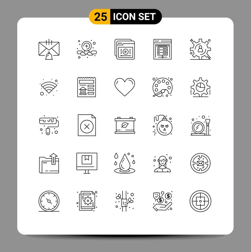 Line Pack of 25 Universal Symbols of data storage data center tutorials computer server learning Editable Vector Design Elements