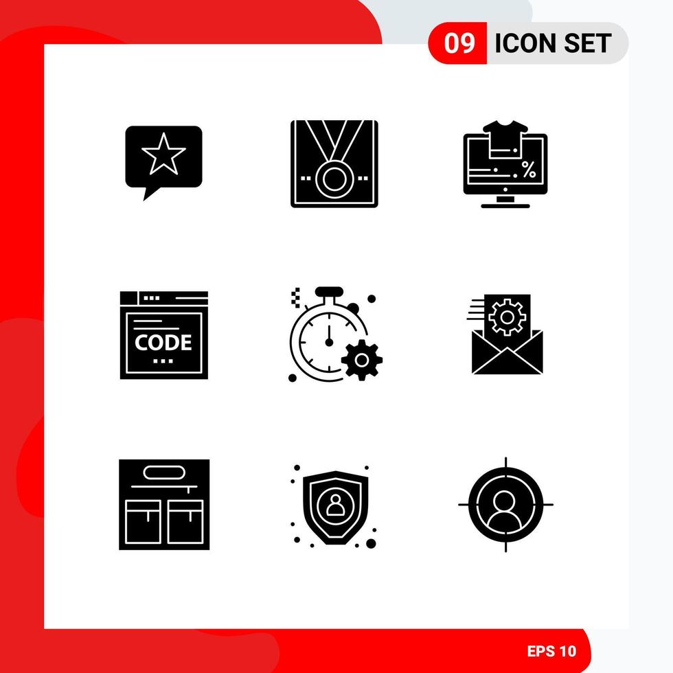 Set of 9 Vector Solid Glyphs on Grid for business code trophy internet sale Editable Vector Design Elements