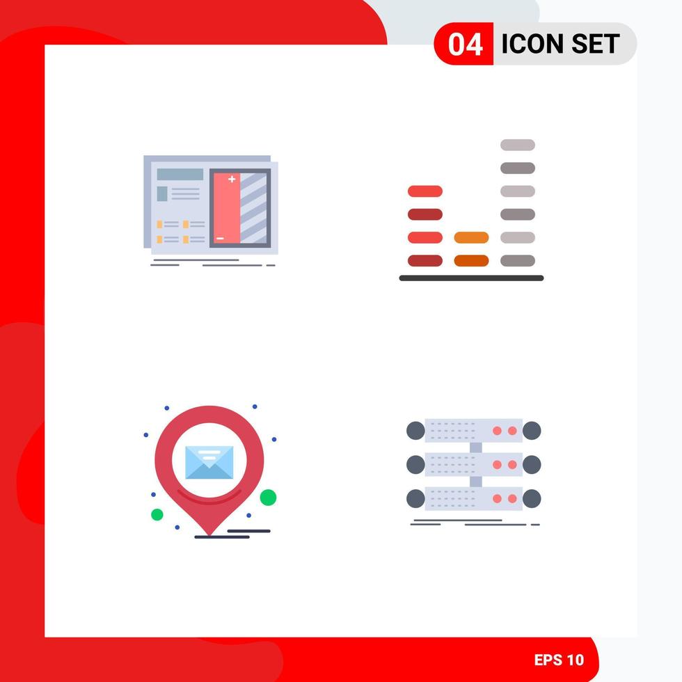 Mobile Interface Flat Icon Set of 4 Pictograms of blueprint email plan equalizer pin Editable Vector Design Elements