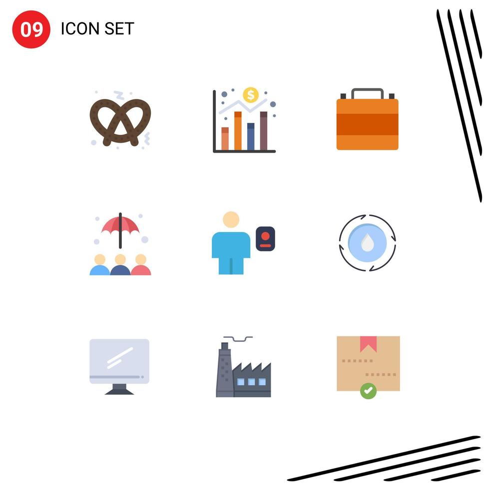 pictograma conjunto de 9 9 sencillo plano colores de descripción avatar caso paraguas seguro editable vector diseño elementos