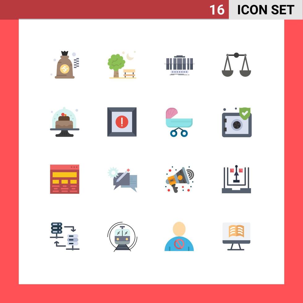 16 Universal Flat Color Signs Symbols of baking scales turbine justice technology Editable Pack of Creative Vector Design Elements