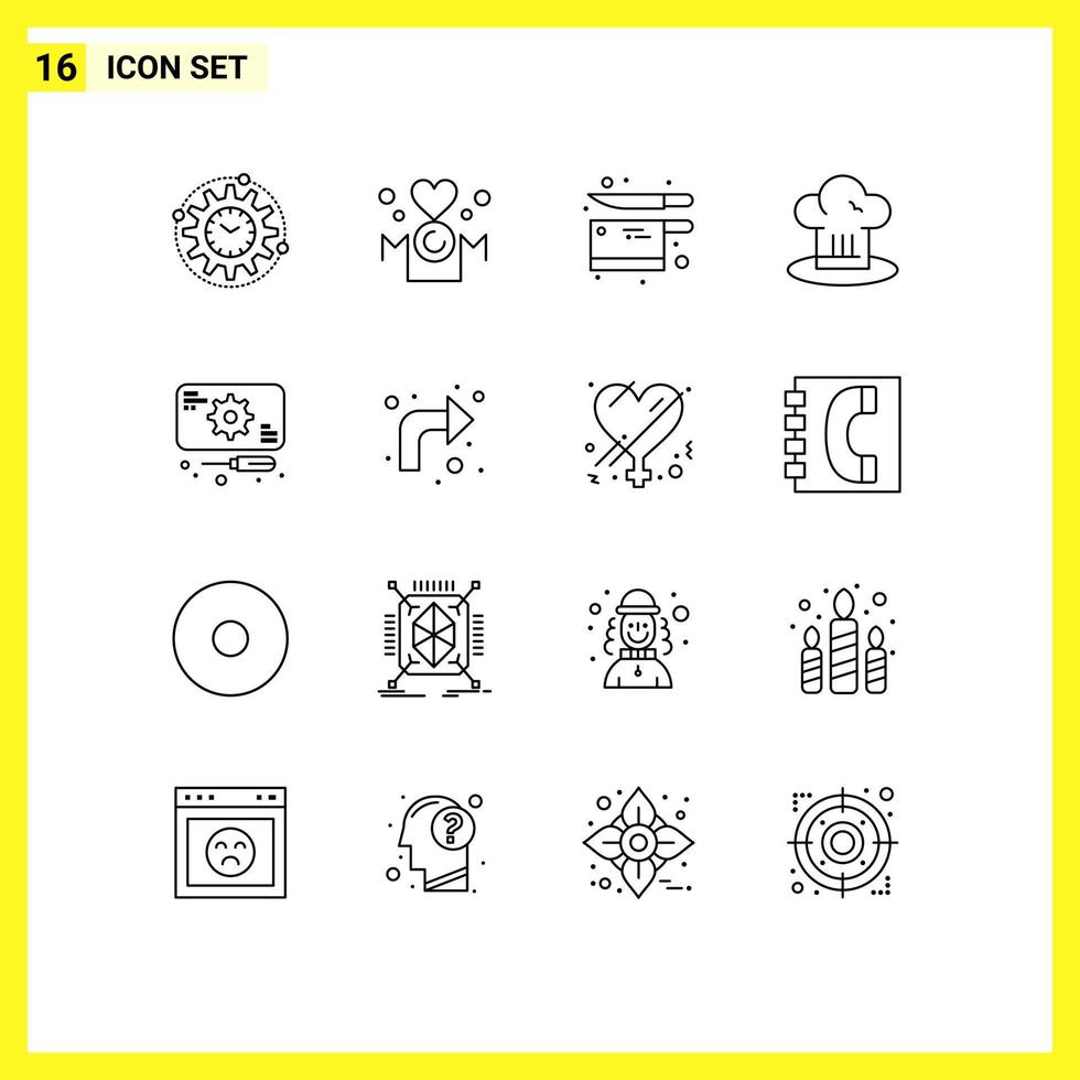 Set of 16 Modern UI Icons Symbols Signs for cook chef love cafe utensil Editable Vector Design Elements