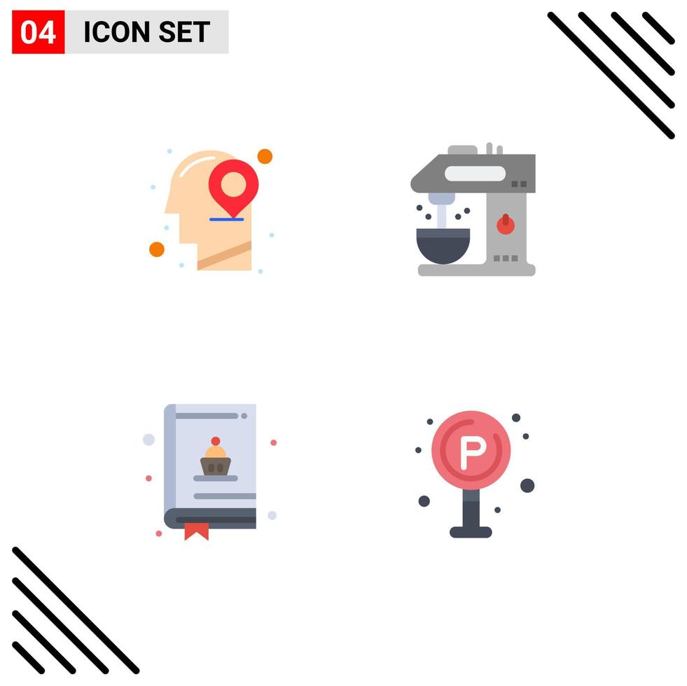 Group of 4 Modern Flat Icons Set for head food mind coffee machine city Editable Vector Design Elements