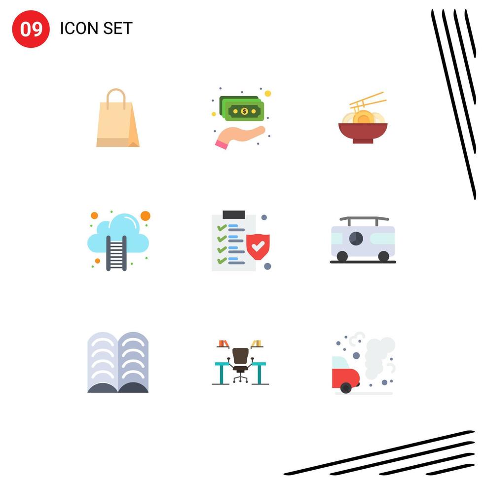 Stock Vector Icon Pack of 9 Line Signs and Symbols for insurance stairs noodle data cloud cloud computing Editable Vector Design Elements