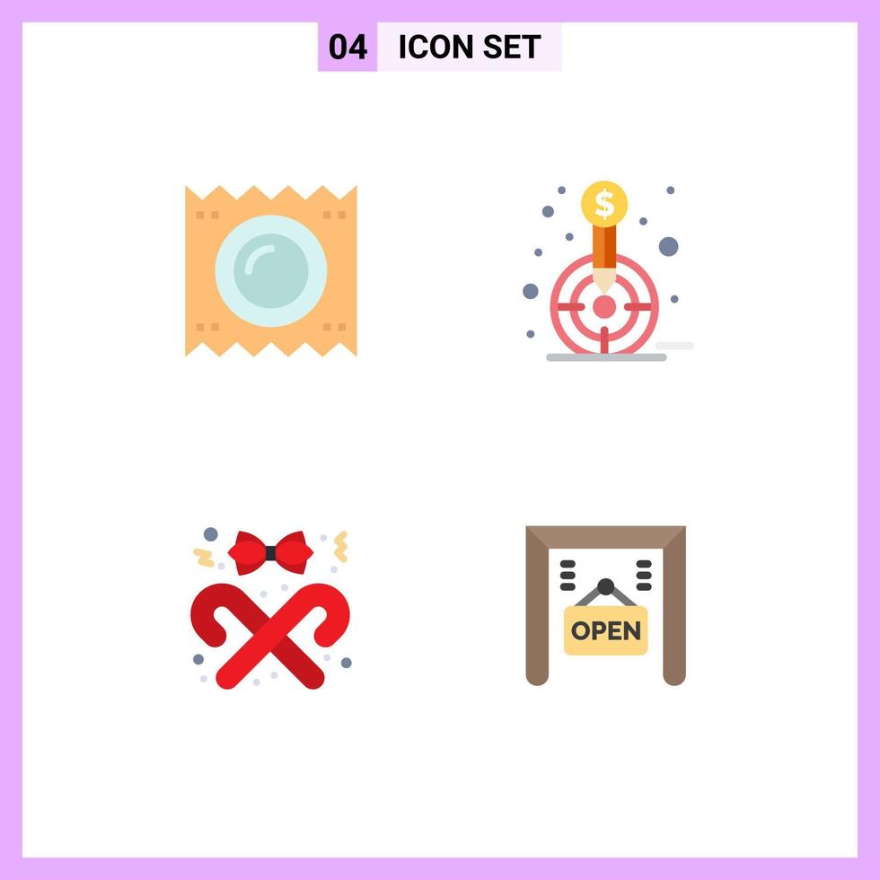 4 Universal Flat Icons Set for Web and Mobile Applications condom target medicine financial style Editable Vector Design Elements