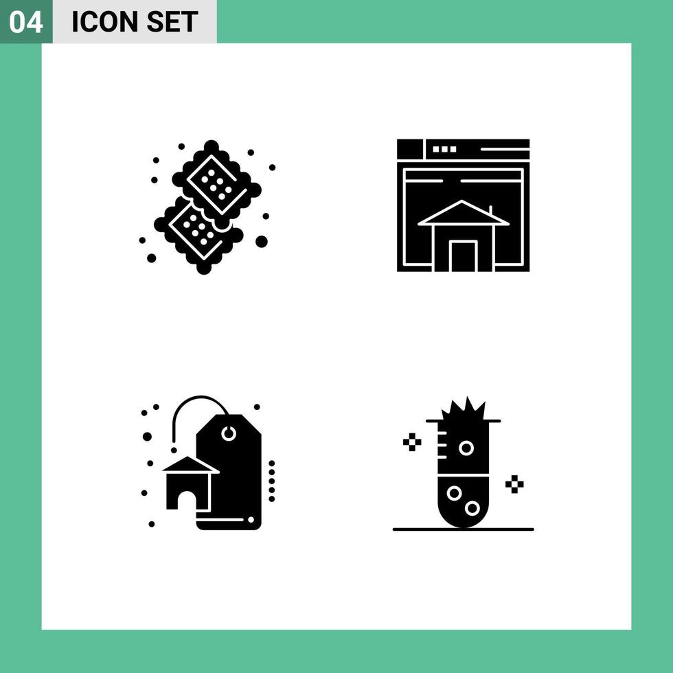 Group of 4 Solid Glyphs Signs and Symbols for candy page food sell discount Editable Vector Design Elements
