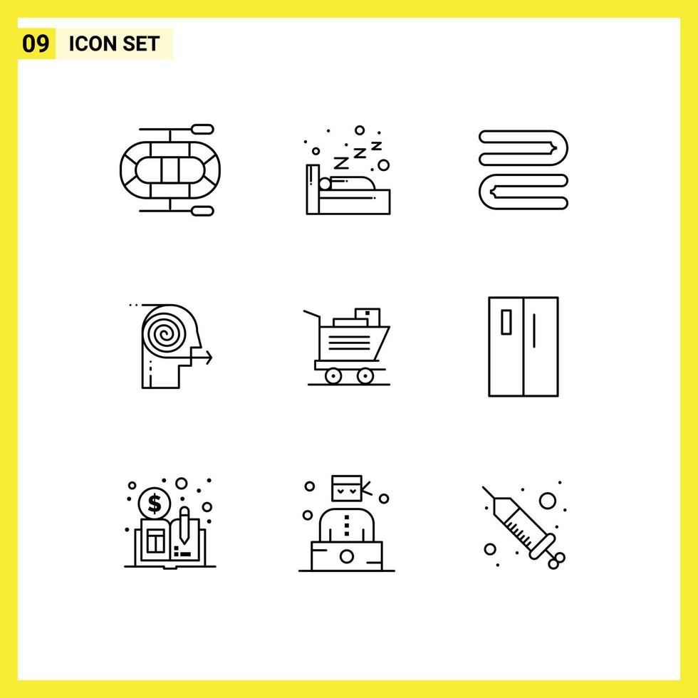 Modern Set of 9 Outlines and symbols such as by basket focusing solutions shopping focusing Editable Vector Design Elements