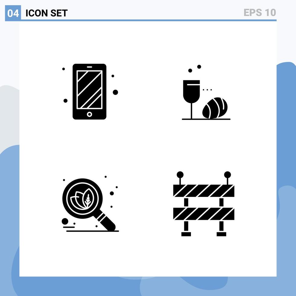 4 User Interface Solid Glyph Pack of modern Signs and Symbols of phone seo glass drink road Editable Vector Design Elements