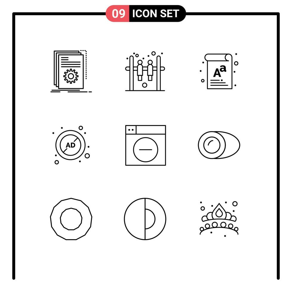Set of 9 Commercial Outlines pack for web block letter advertising ad Editable Vector Design Elements