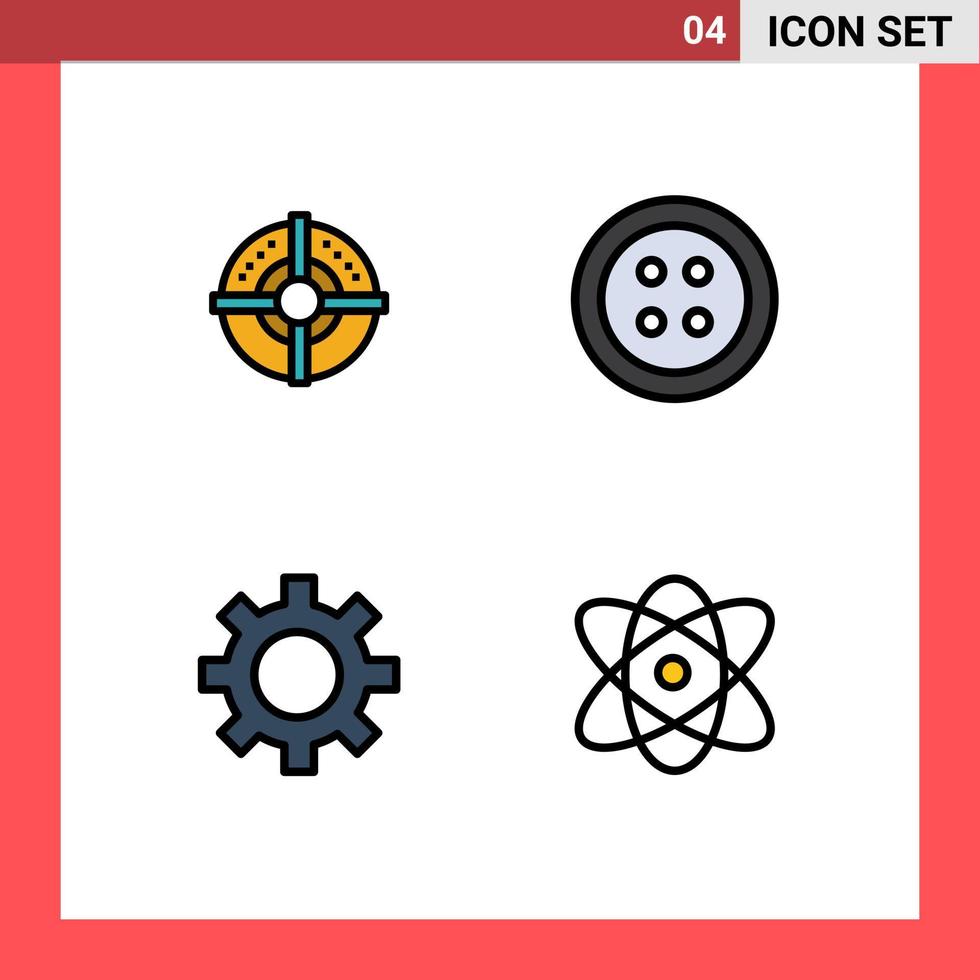 Group of 4 Filledline Flat Colors Signs and Symbols for target setting point tools education Editable Vector Design Elements