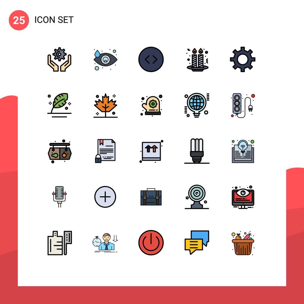 conjunto de 25 vector lleno línea plano colores en cuadrícula para vehículo configuración ajuste flechas noche fiesta vela editable vector diseño elementos