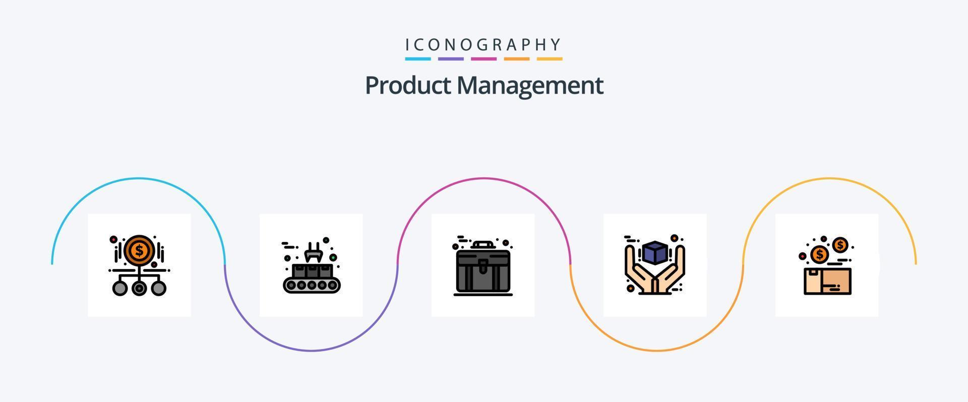 producto administración línea lleno plano 5 5 icono paquete incluso producto. excelente. producción línea. mejor. caso vector