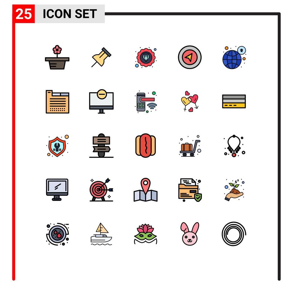 paquete de 25 moderno lleno línea plano colores señales y símbolos para web impresión medios de comunicación tal como seguridad candado calidad bloquear ubicación editable vector diseño elementos