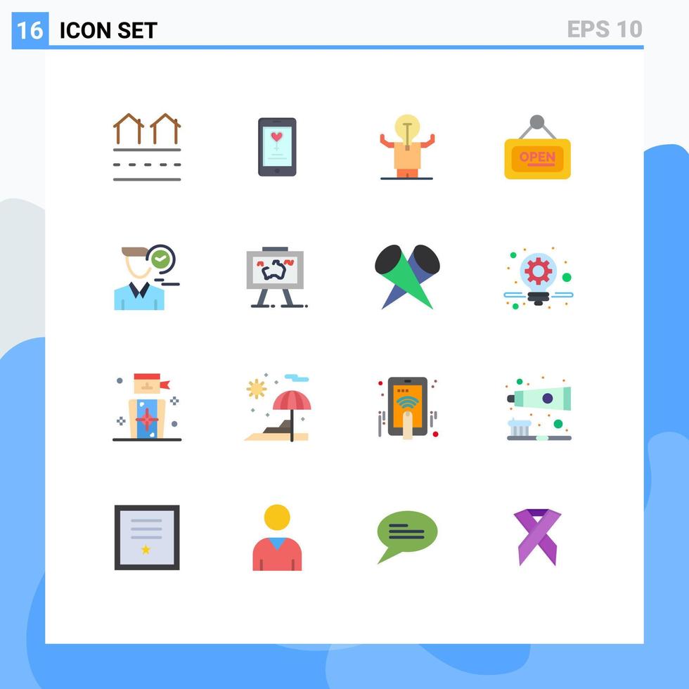 paquete de dieciséis moderno plano colores señales y símbolos para web impresión medios de comunicación tal como abierto tablero amante márketing persona editable paquete de creativo vector diseño elementos