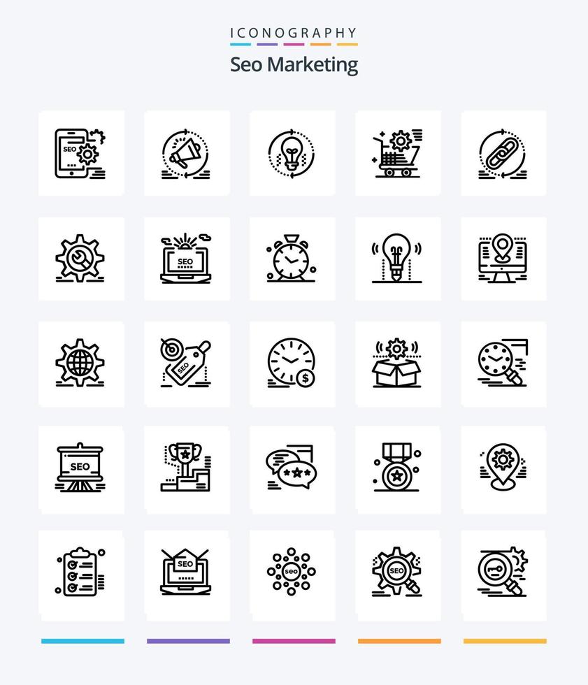 Creative Seo Marketing 25 OutLine icon pack  Such As setting. cart. announcement. refresh. light vector