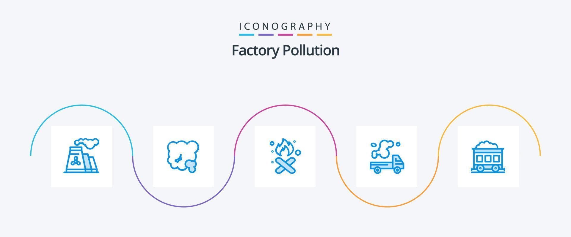 fábrica contaminación azul 5 5 icono paquete incluso contaminación. emisión. quemar. camión. fumar vector
