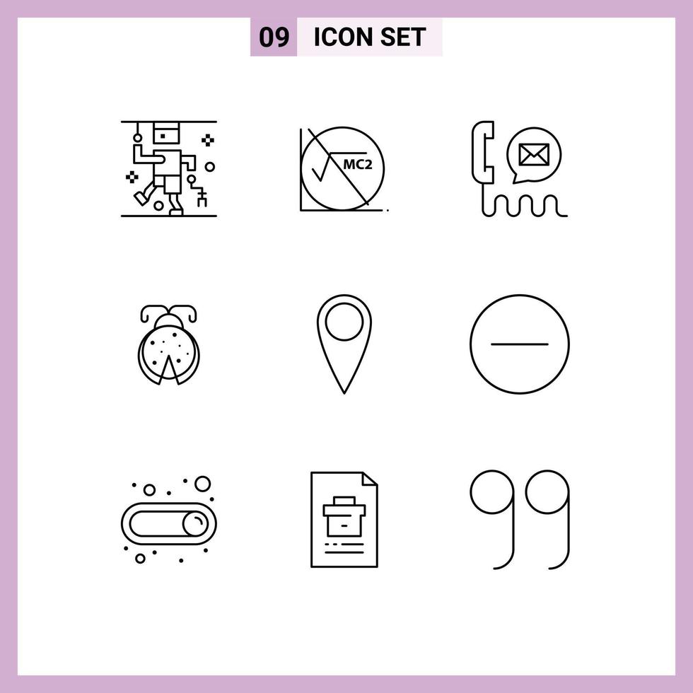 Pictogram Set of 9 Simple Outlines of guitar ladybird communication bug mail Editable Vector Design Elements