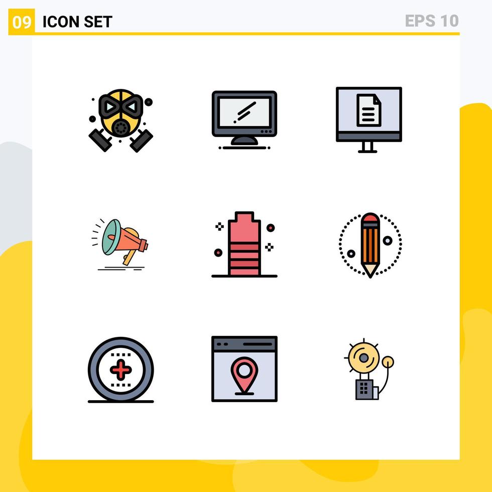 Pictogram Set of 9 Simple Filledline Flat Colors of voice loud pc speaker online Editable Vector Design Elements