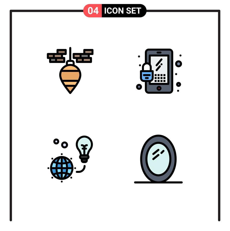 Universal Icon Symbols Group of 4 Modern Filledline Flat Colors of plumb light tool security earth Editable Vector Design Elements