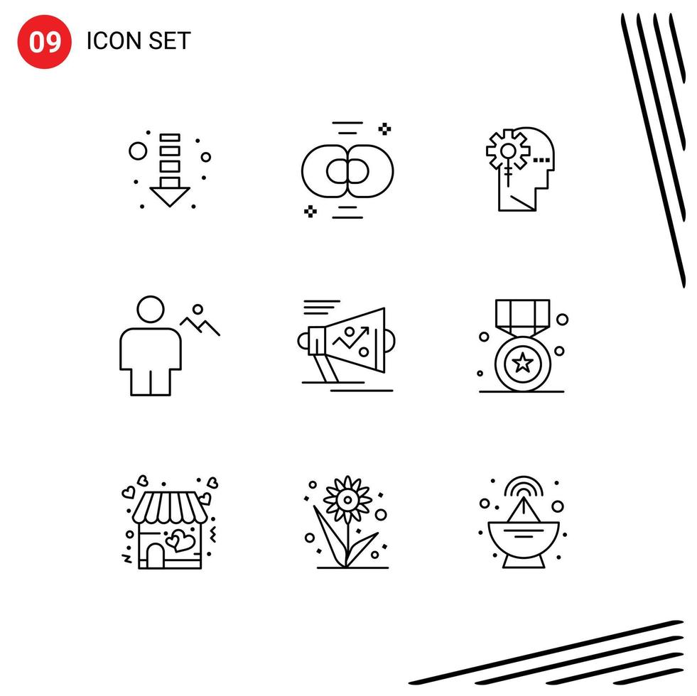 9 Universal Outline Signs Symbols of land hills analytics body processing Editable Vector Design Elements