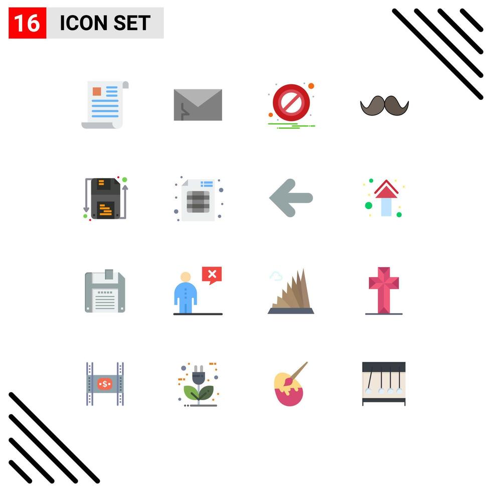 Modern Set of 16 Flat Colors Pictograph of men movember security hipster warning Editable Pack of Creative Vector Design Elements