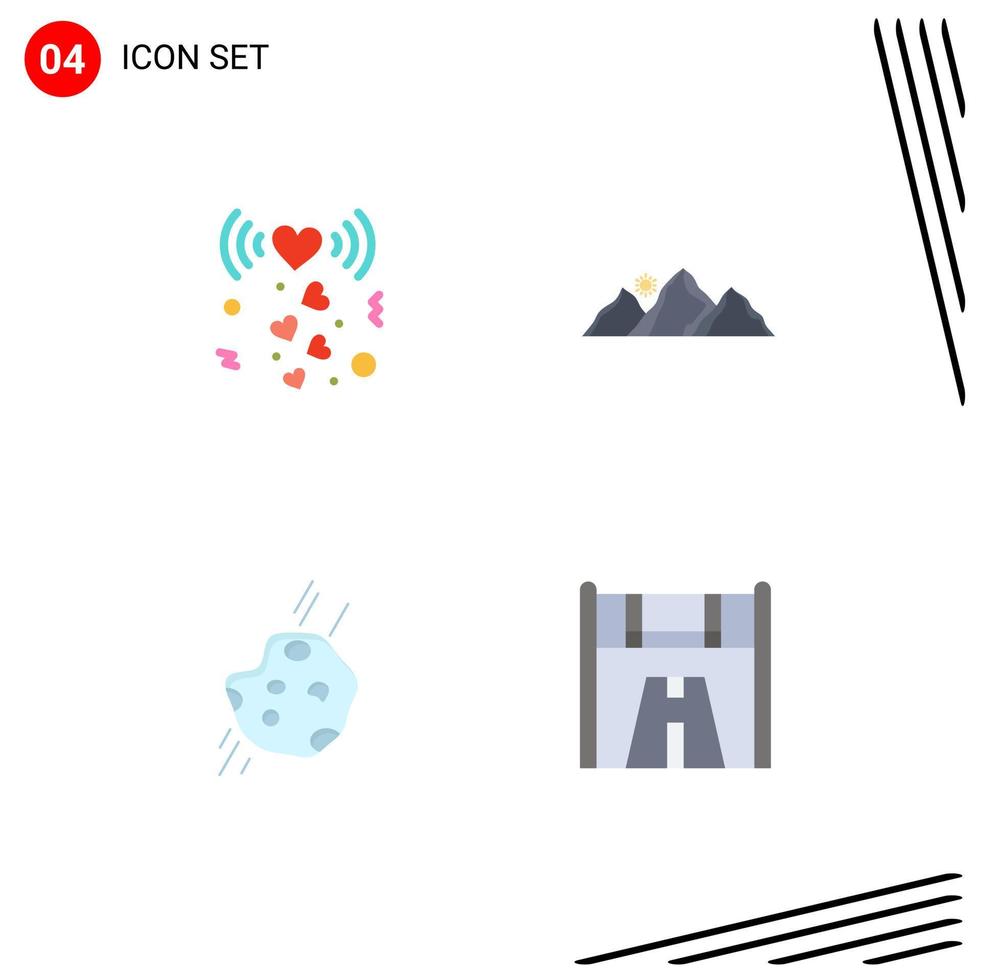 Pictogram Set of 4 Simple Flat Icons of heart asteroid signal nature meteor Editable Vector Design Elements