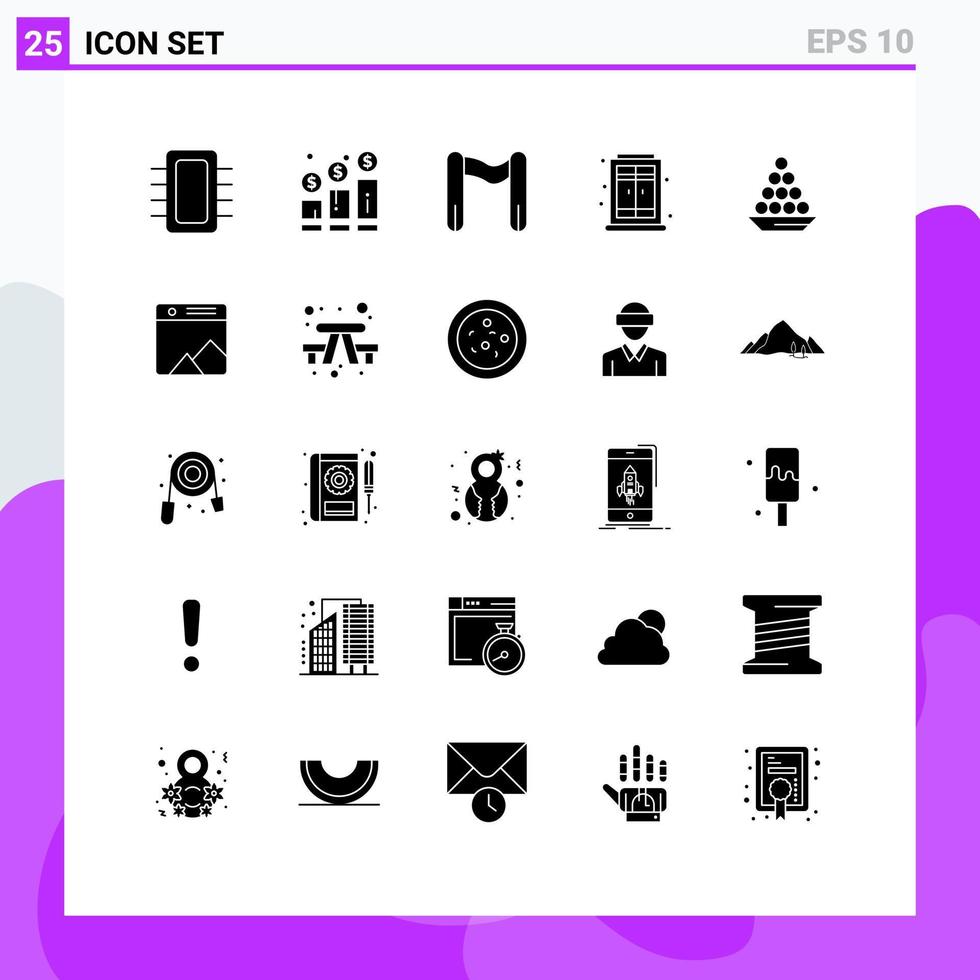 Modern Set of 25 Solid Glyphs and symbols such as delicacy window graph living start Editable Vector Design Elements