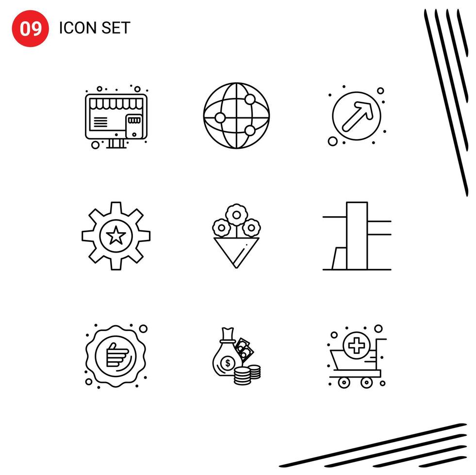 Set of 9 Commercial Outlines pack for gift skill direction resources human Editable Vector Design Elements