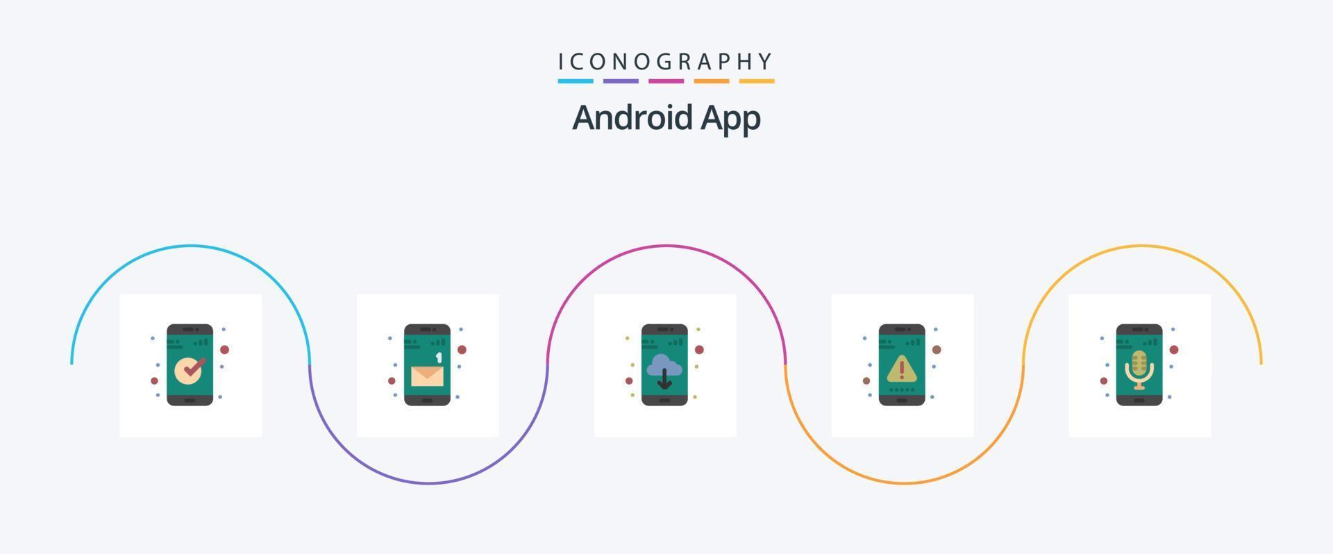 Android App Flat 5 Icon Pack Including music recorder. mobile app. app download. message. interaction vector