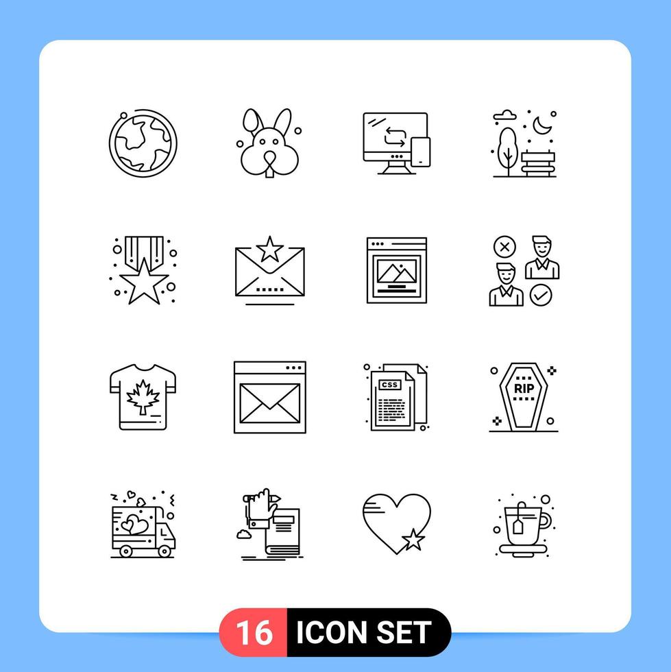 Group of 16 Outlines Signs and Symbols for prize medal mobile award city Editable Vector Design Elements