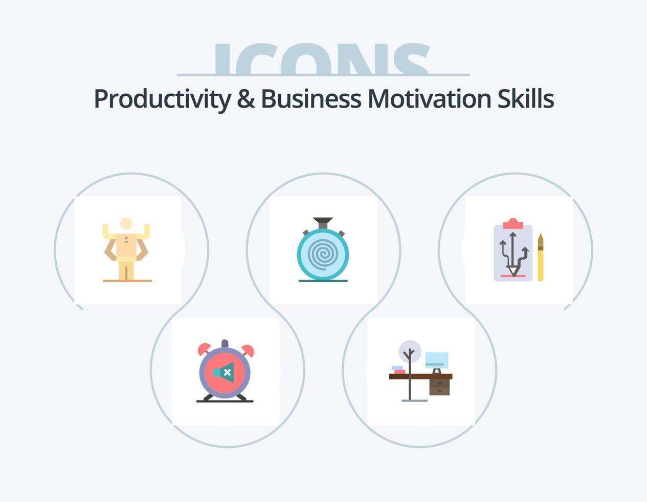 Productivity And Business Motivation Skills Flat Icon Pack 5 Icon Design. nonstop. cycle. place. action. multitask vector