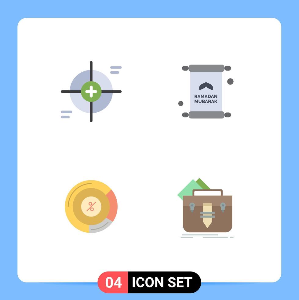 Modern Set of 4 Flat Icons Pictograph of crosshair mubarak scope invitation persentage Editable Vector Design Elements