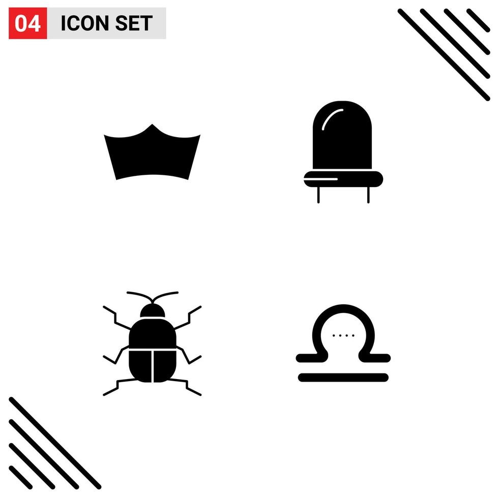 4 Universal Solid Glyphs Set for Web and Mobile Applications crown insect crypto currency light astrology Editable Vector Design Elements