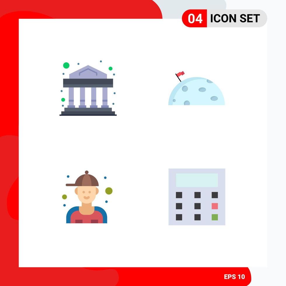 Set of 4 Modern UI Icons Symbols Signs for bank mechanic planet flag repair Editable Vector Design Elements