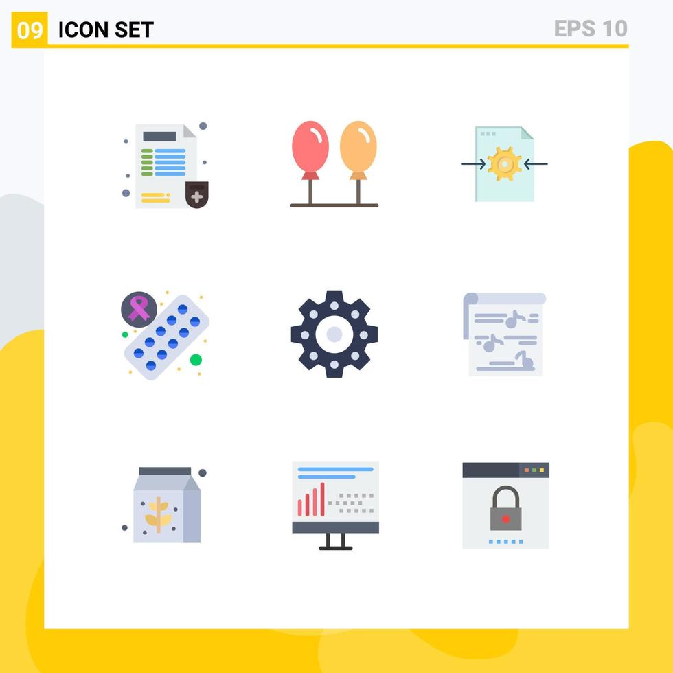9 Universal Flat Colors Set for Web and Mobile Applications multimedia gears gear mechanical medicine Editable Vector Design Elements