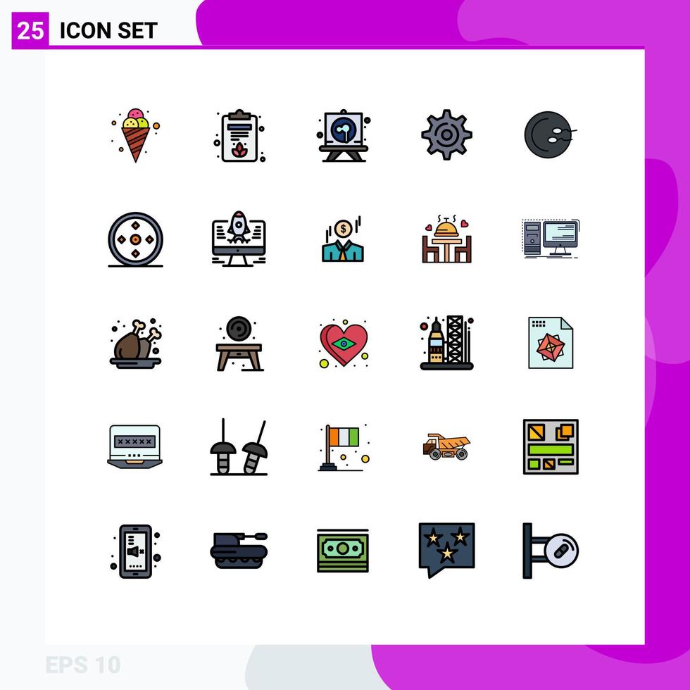 Pictogram Set of 25 Simple Filled line Flat Colors of medicine medical panting process gear Editable Vector Design Elements