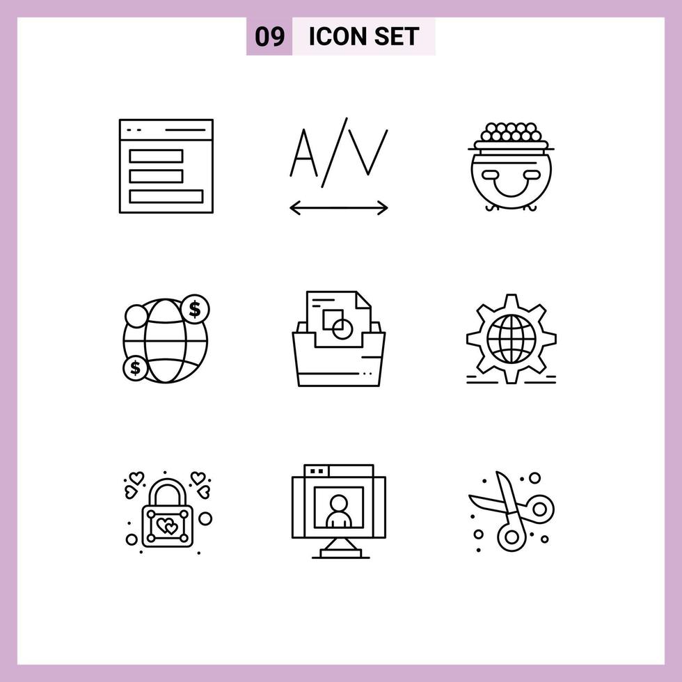 User Interface Pack of 9 Basic Outlines of folder document folder luck document investment Editable Vector Design Elements