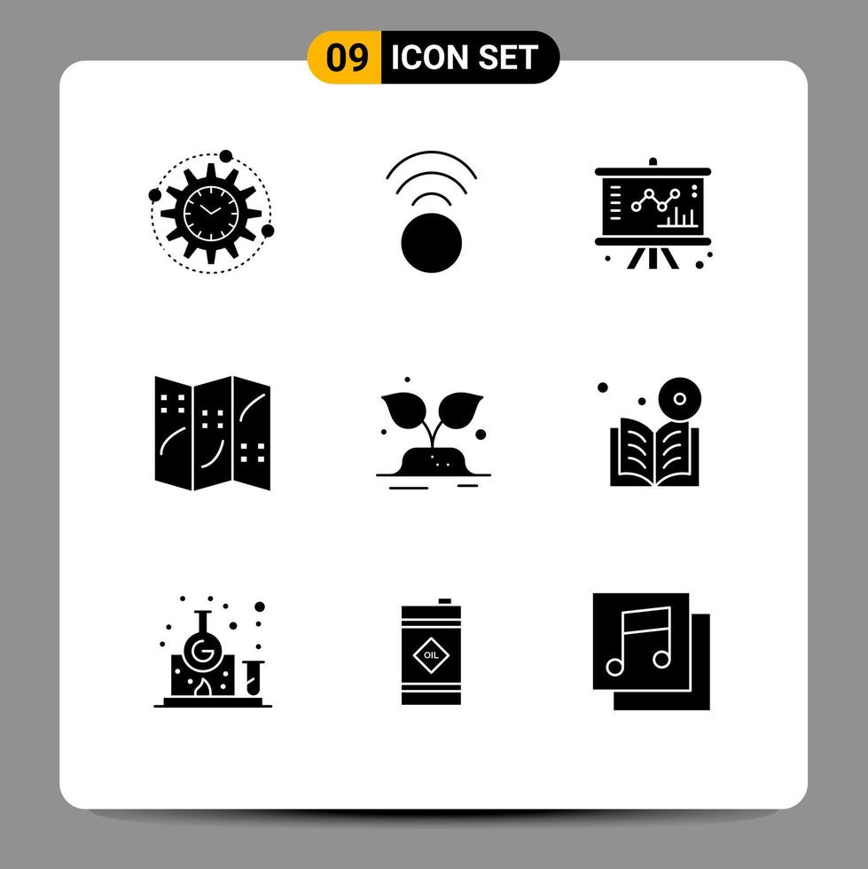 9 Thematic Vector Solid Glyphs and Editable Symbols of world green business location map Editable Vector Design Elements