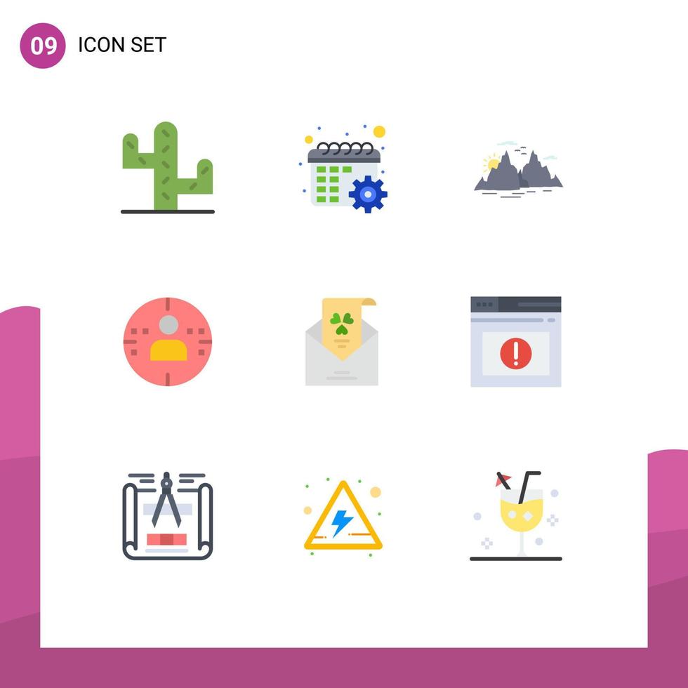 Group of 9 Flat Colors Signs and Symbols for greeting mail landscape e profile Editable Vector Design Elements