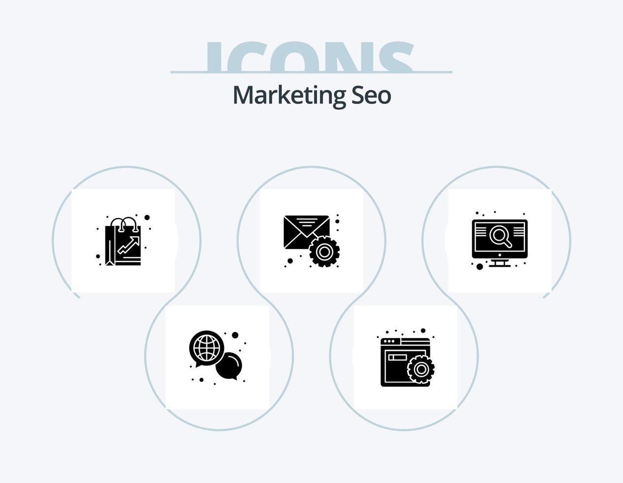 Marketing Seo Glyph Icon Pack 5 Icon Design. engine. settings. bag. mail. like vector