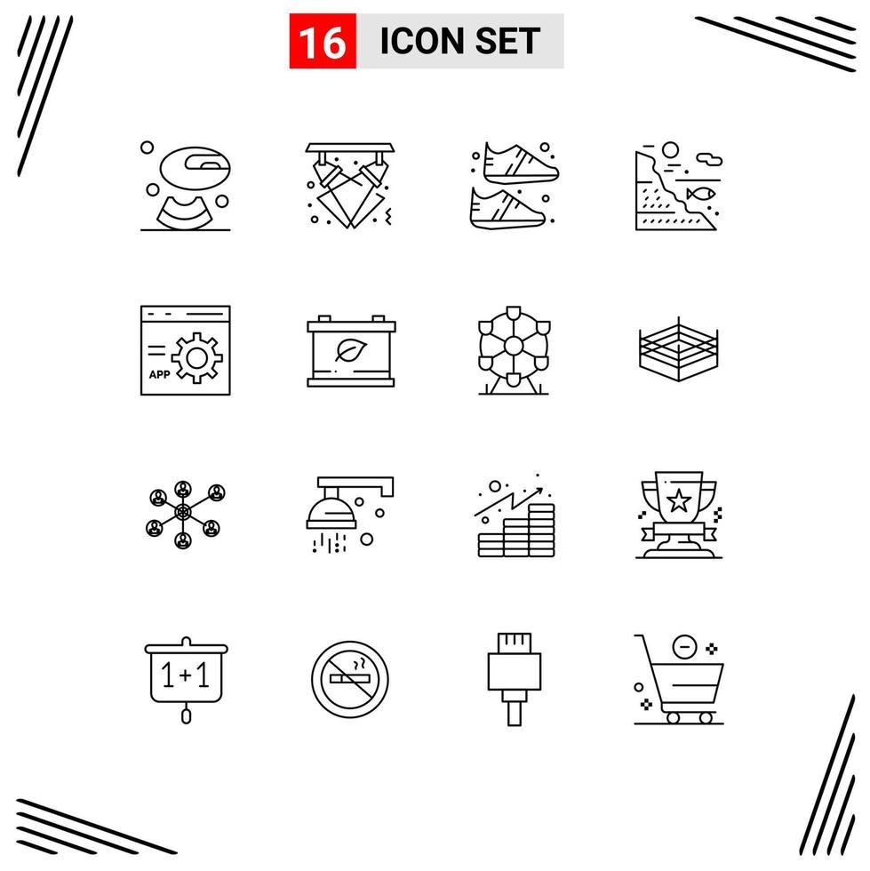Pack of 16 creative Outlines of browser rock clothing fish under Editable Vector Design Elements