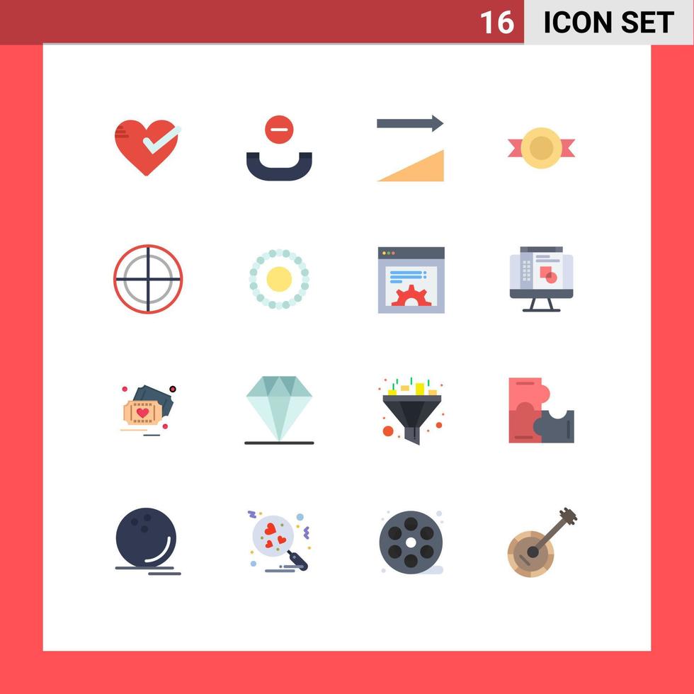Flat Color Pack of 16 Universal Symbols of target crosshair ascending bulls eye logo Editable Pack of Creative Vector Design Elements